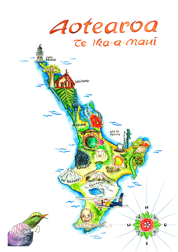 Landkarte Neuseeland als Poster oder Postkarte