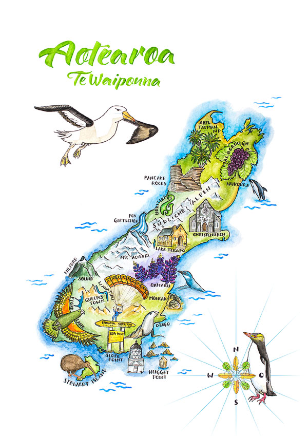 Landkarte Neuseeland als Poster oder Postkarte